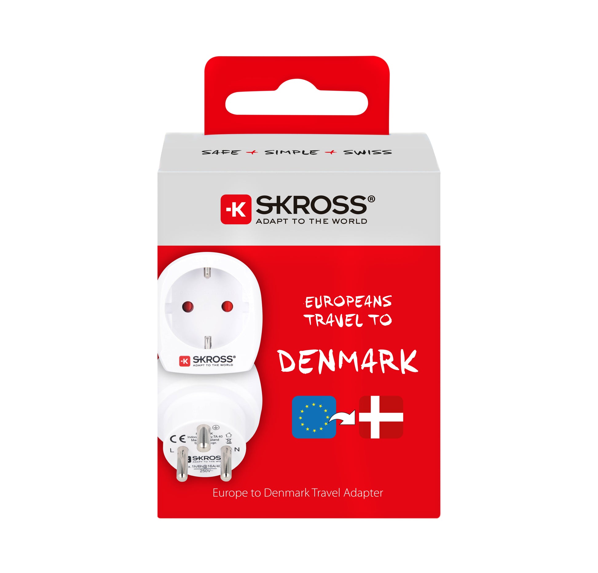 Skross Reiseadapter – von Typ C zu Typ K – 100–250 V, 16 A/4.000 W