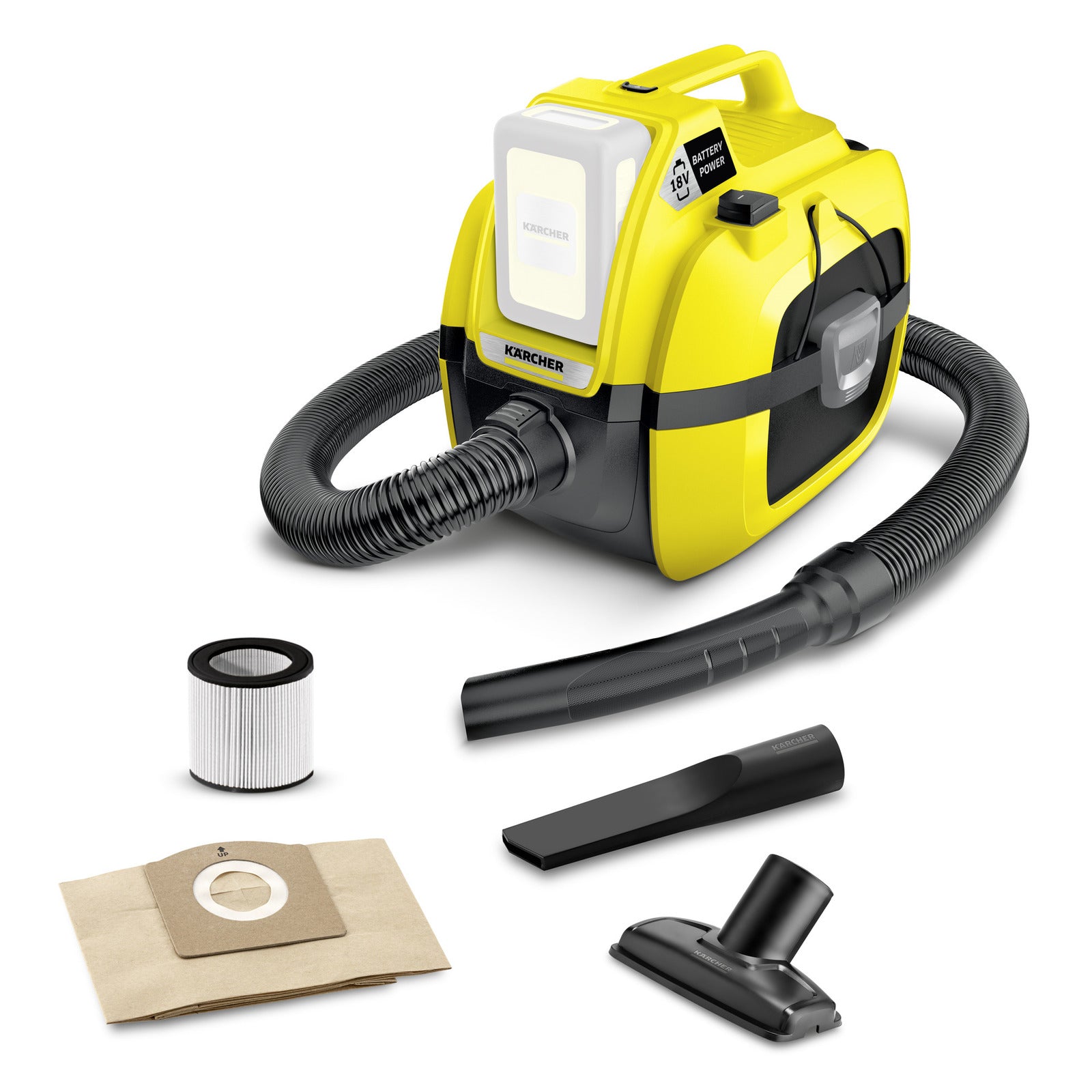 Kärcher Luftstaubbläser WD 1 Compact Battery – 2-in-1, 7 l, Akkubetrieb, Schlauch 1,2 m