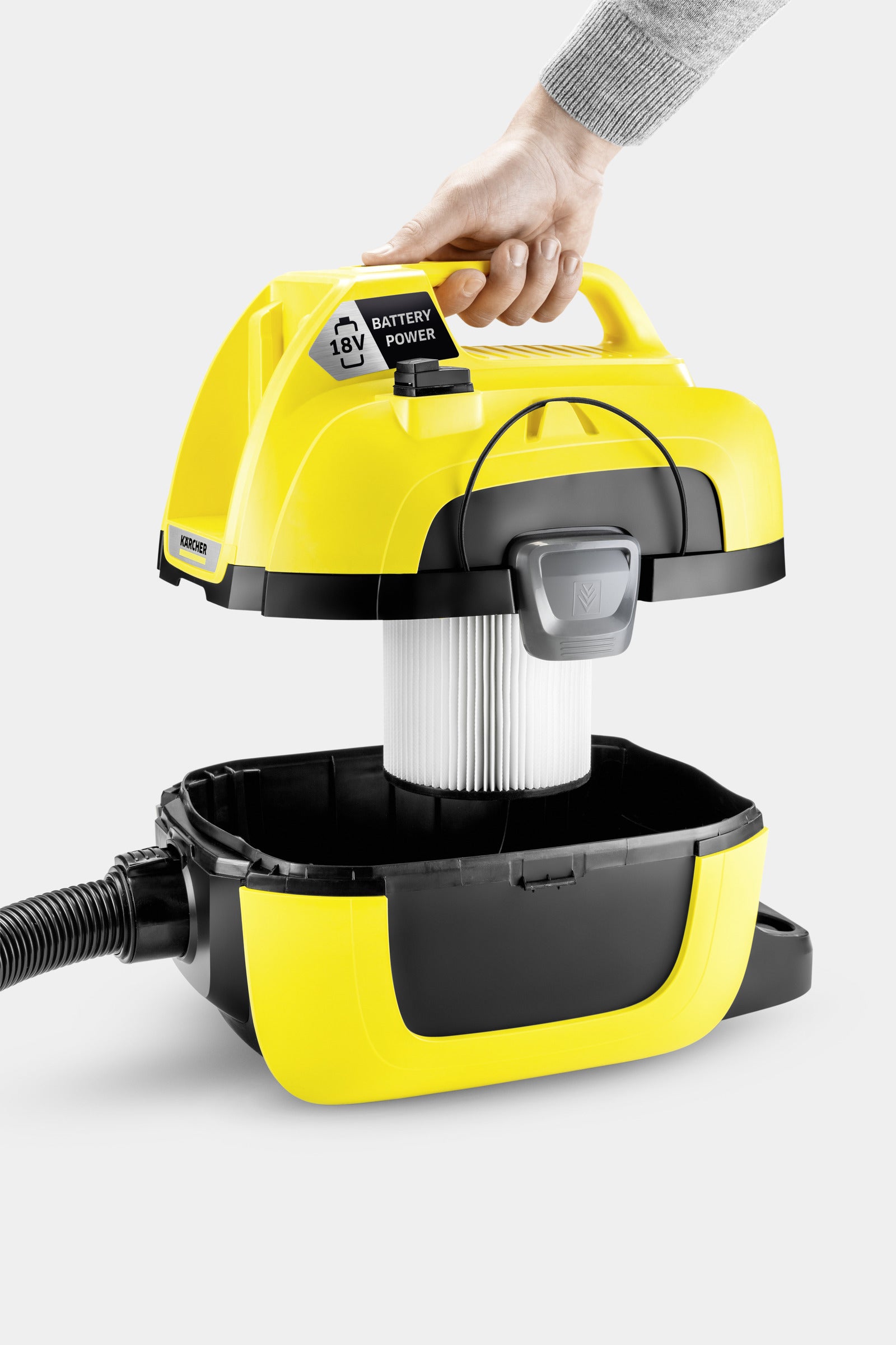 Kärcher Luftstaubbläser WD 1 Compact Battery – 2-in-1, 7 l, Akkubetrieb, Schlauch 1,2 m