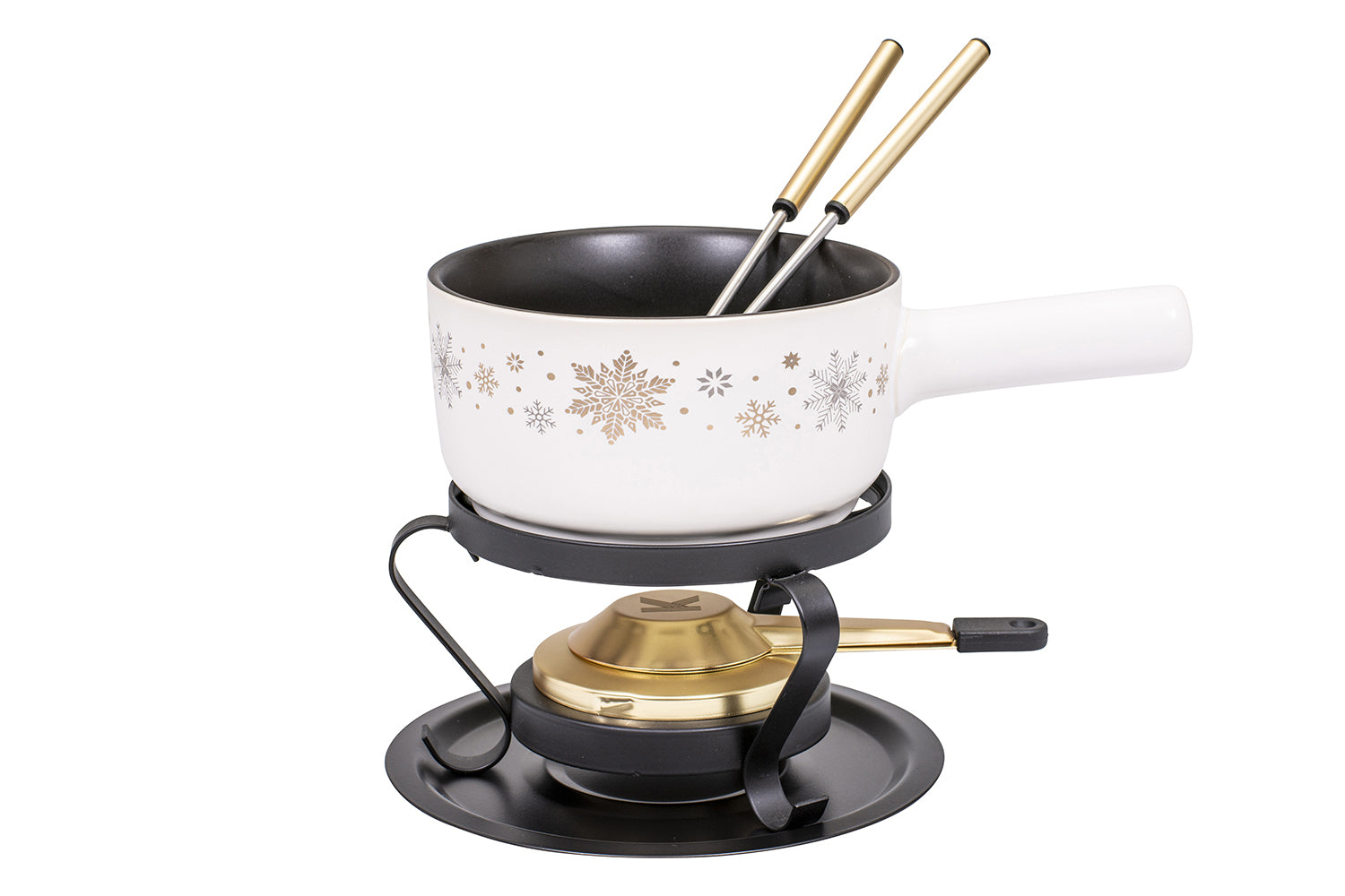 Kadastar Fondue-Set – Ø 16 cm, Keramik/Edelstahl, für Käsefondue, Gas, Schwarz, 2 Personen, 5 Teile