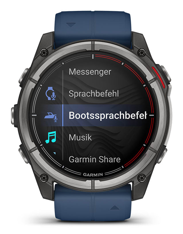 Garmin Quatix 8 Pro 47 mm GPS + Cellular – CFRP Schwarz, Sportarmband, Blau, 100 m, für Android, iPhone
