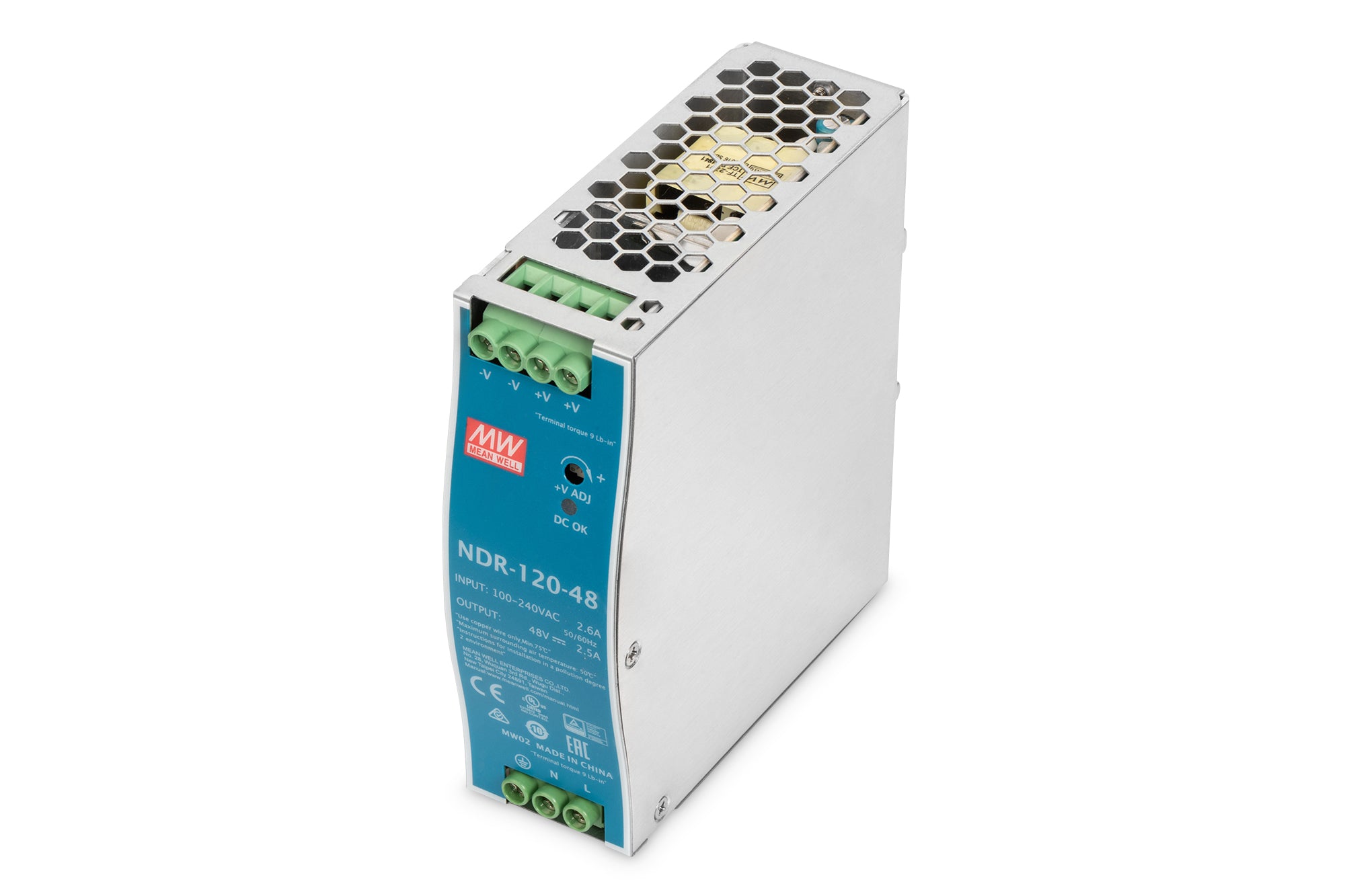 Digitus Industrielles Netzteil 48 V 120 W – DIN-Schiene – Überlastschutz, 90–264 V AC/47–63 Hz – Grün/Silber