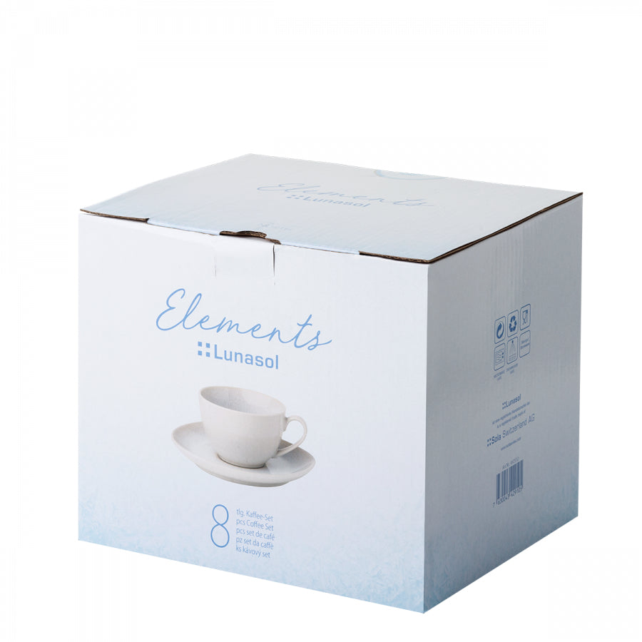 Sola Kaffeetassen – 8-teiliges Set, 220 ml, Ø 15,5 cm, Keramik, Hellgrau, spülmaschinenfest, mikrowellengeeignet