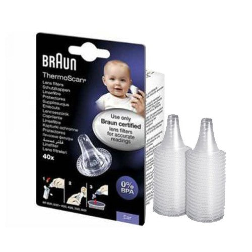 Braun Schutzkappen – 40 Stk., Kunststoff, transparent, für ThermoScan IRT-Ohr-Thermometer