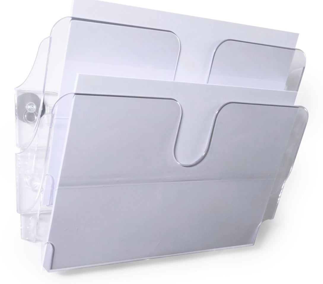 Durable Wandprospekthalter Flexiplus 2 – für A4 – 2 Fächer – Querformat – magnetisch – transparent