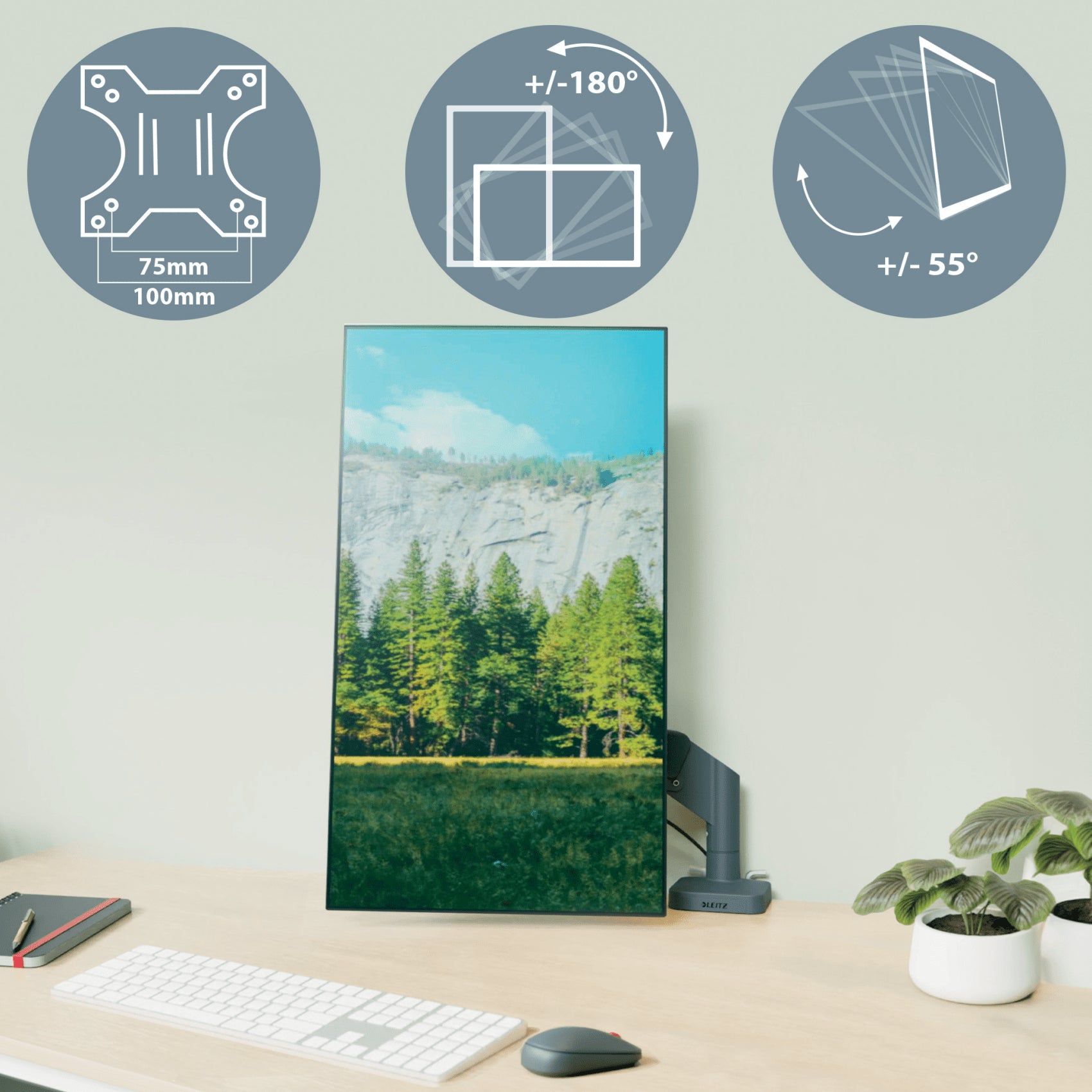 Leitz Ergo 65380089 – Monitorarm, bis 32", VESA 75 × 75/100 × 100 mm, 9 kg