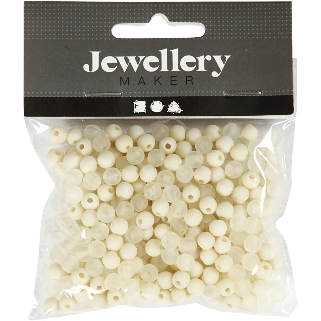 Creativ Company Perlenset, rund, Acryl – weiss – Ø 6 mm, Loch 2 mm – 150 Stk.