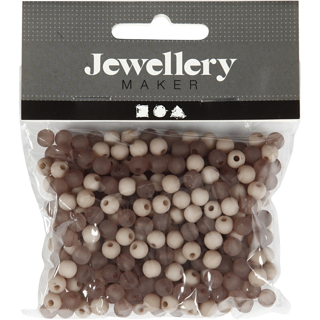Creativ Company Perlenset, rund, Acryl – hellgrau – Ø 6 mm, Loch 2 mm – 150 Stk.