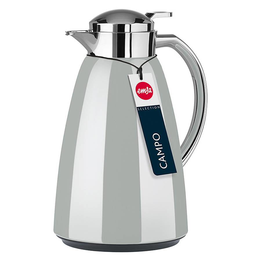 EMSA Thermoskanne CAMPO – 1 l, Ø 15,2 cm, Edelstahl 18/10/Glas, Grau, Schraubverschluss, vakuumisoliert