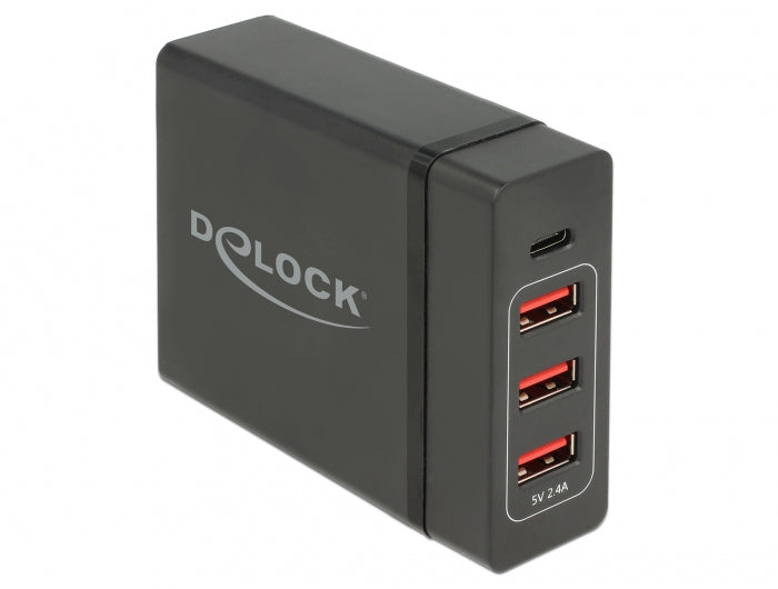 DeLOCK Ladegerät – 60 W, 1× USB-C + 3× USB-A, PD