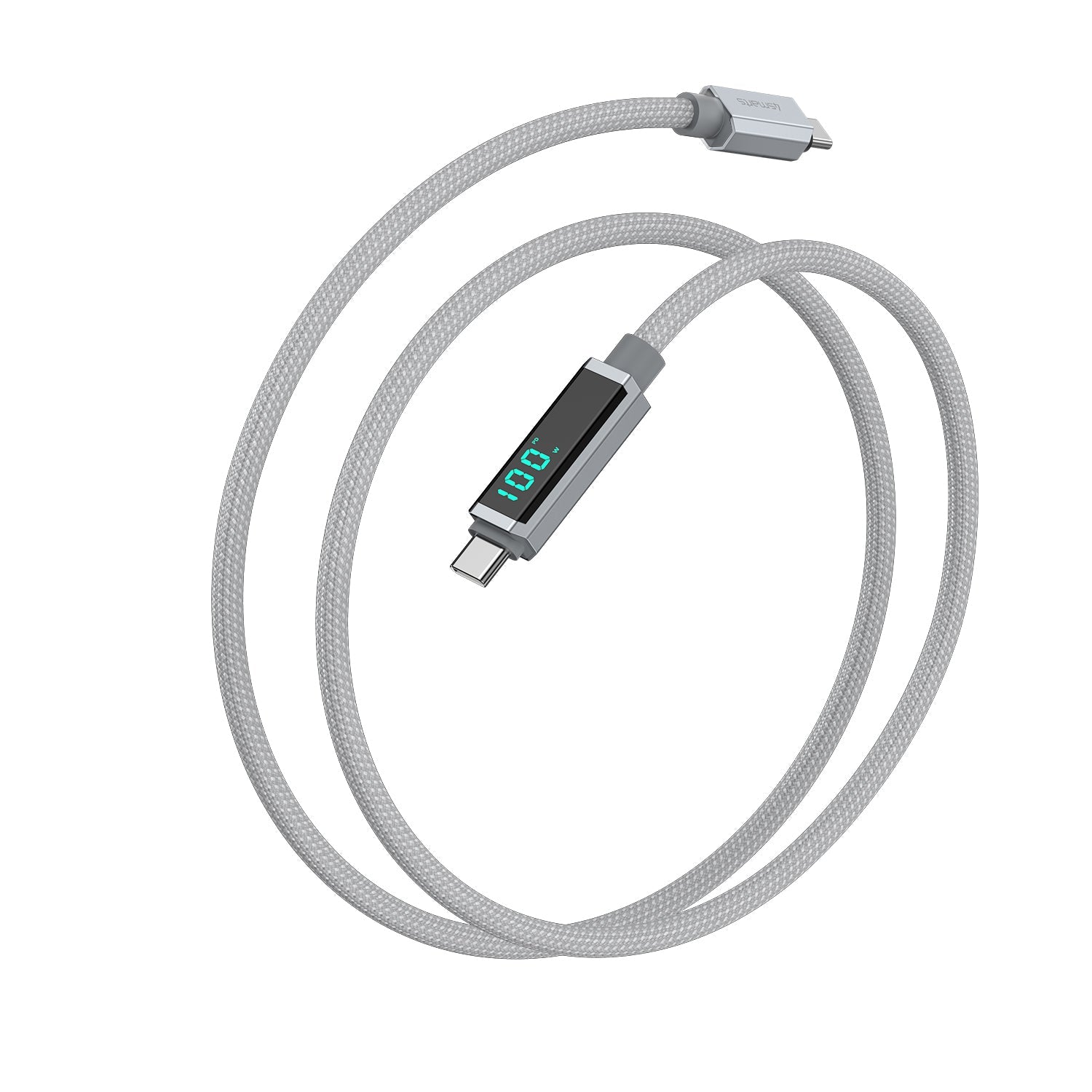 4smarts USB-C auf USB-C Kabel – USB 2.0 (480 Mbit/s) – 1,5 m – PD 100 W – LED-Display, Geflochten – Grau