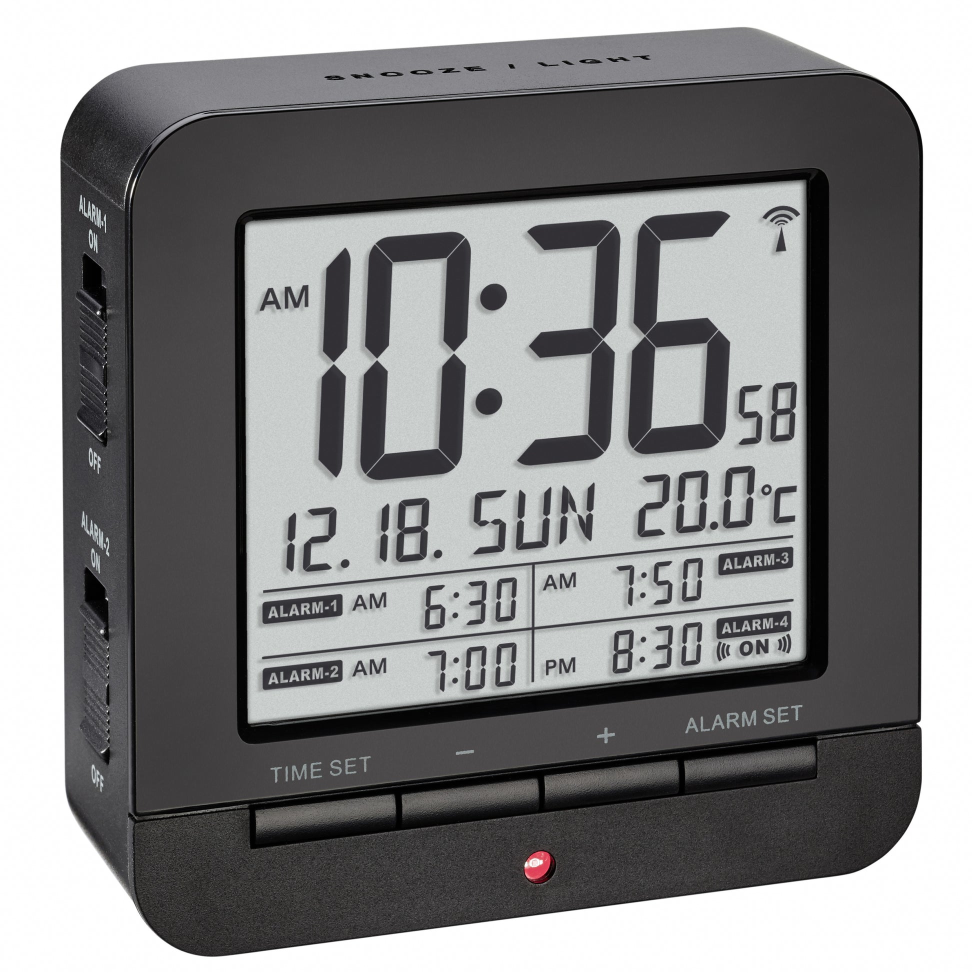 TFA-Dostmann TFA Dostmann Digitalwecker – Funk, Schlummerfunktion, Thermometer, 9,1 × 9,2 × 3,2 cm, Schwarz