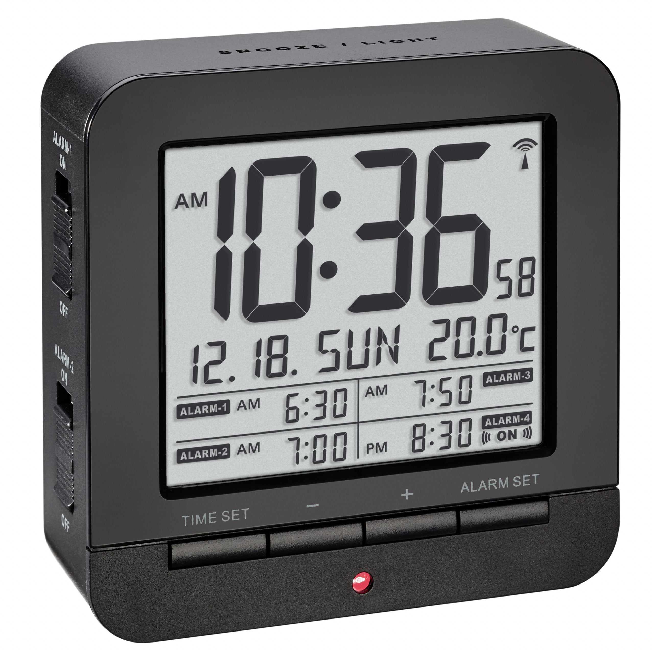 TFA-Dostmann TFA Dostmann Digitalwecker – Funk, Schlummerfunktion, Thermometer, 9,1 × 9,2 × 3,2 cm, Schwarz