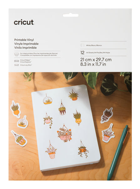 Cricut Bedruckbare Vinylfolie – für Cricut JOY Xtra Schneideplotter, Tintenstrahldrucker, A4, 12 Blätter