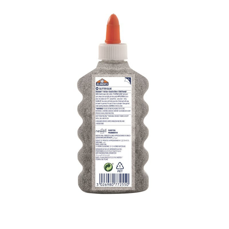 Elmer's Glitzerkleber – Silber – 177 ml – Auswaschbar, Geruchsarm – Für Basteln