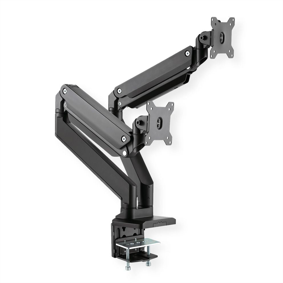 ROLINE LCD-Doppelarm – Monitorarm Tischhalterung – Klemme/Durchführung – 2 Monitore – bis 35" – VESA 75×75/100