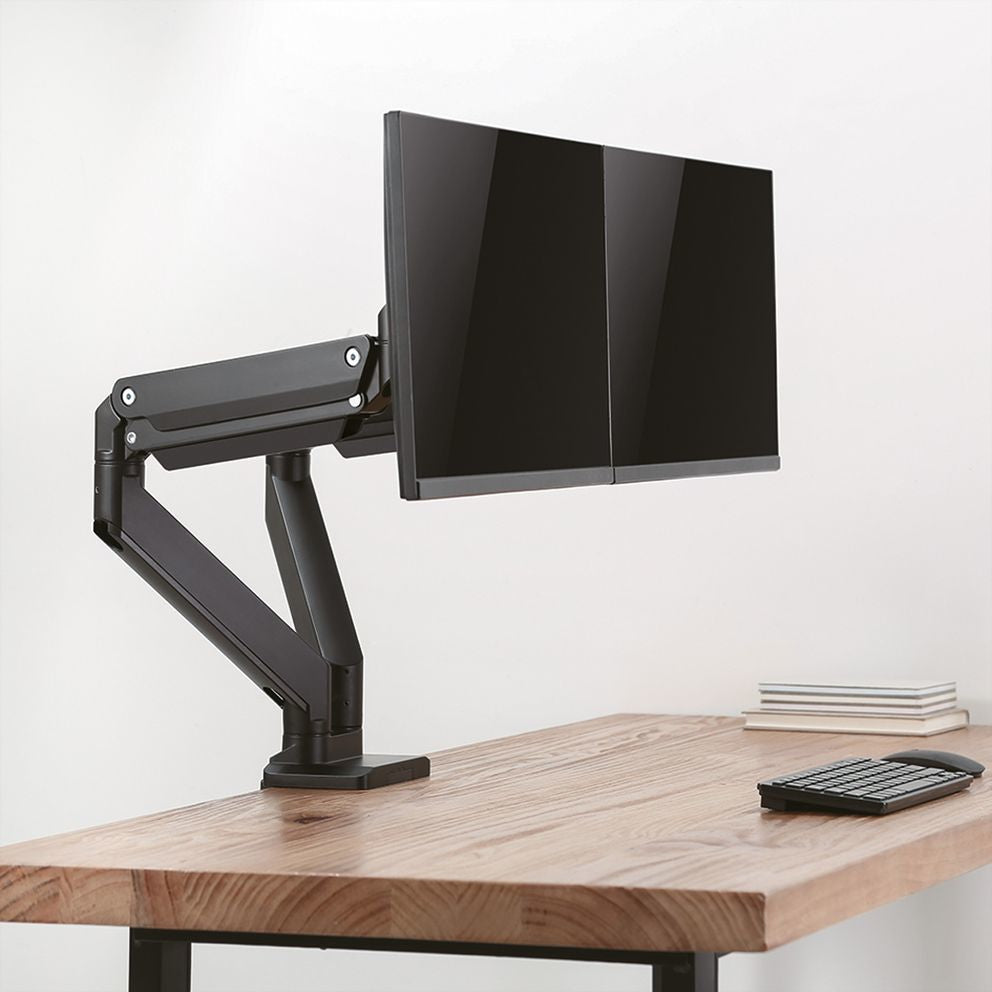 ROLINE LCD-Doppelarm – Monitorarm Tischhalterung – Klemme/Durchführung – 2 Monitore – bis 35" – VESA 75×75/100
