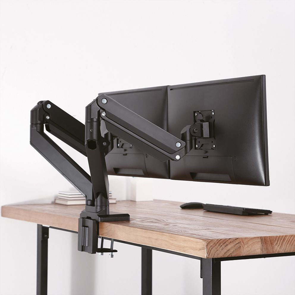 ROLINE LCD-Doppelarm – Monitorarm Tischhalterung – Klemme/Durchführung – 2 Monitore – bis 35" – VESA 75×75/100
