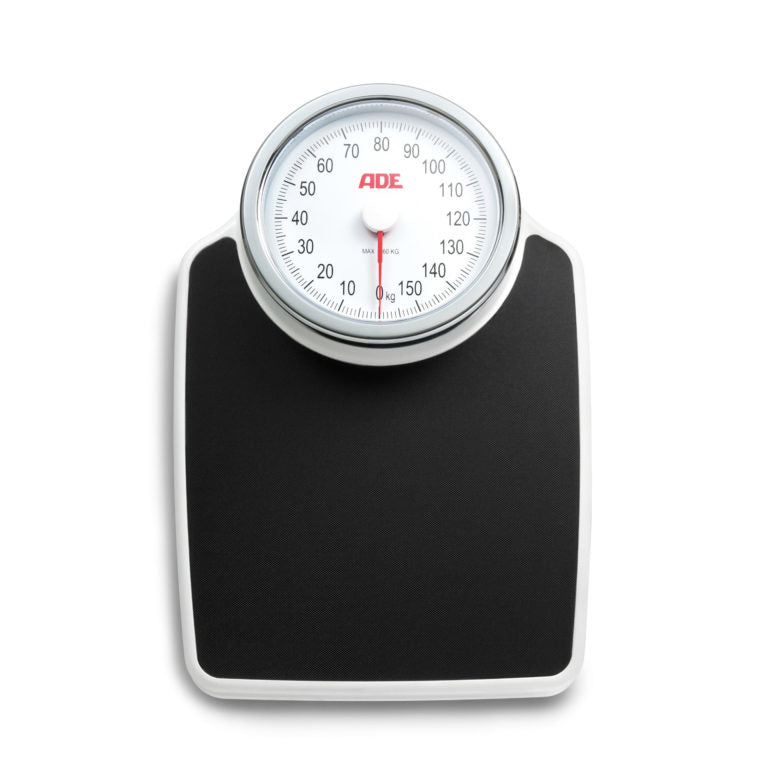 ADE Universalwaage Clinica – Tragkraft 160 kg, Teilung 1000 g, Wiegefläche 82,55 × 48 cm, Kunststoff, Schwarz