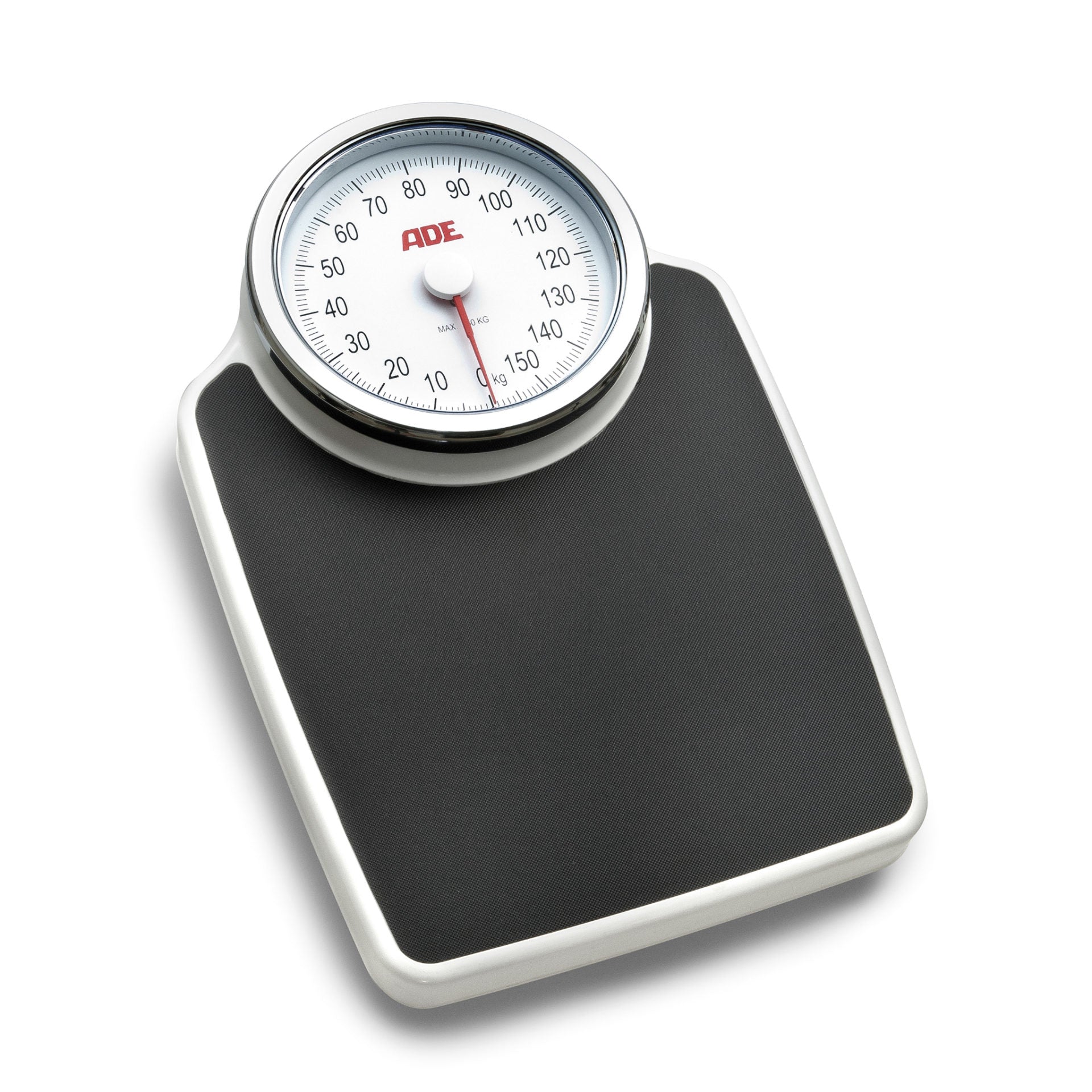 ADE Universalwaage Clinica – Tragkraft 160 kg, Teilung 1000 g, Wiegefläche 82,55 × 48 cm, Kunststoff, Schwarz