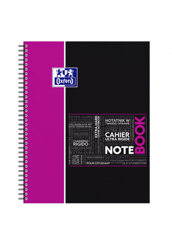 Oxford Collegeblock A4+, kariert, Spiralbindung, Karton, 80 Blatt – sortiert (türkis, blau, pink, grau)