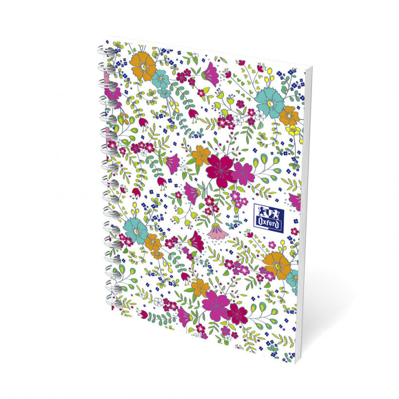 Oxford Collegeblock A6, kariert, Spiralbindung, 50 Blatt, perforiert, 90 g/m² – Floral, für SCRIBZEE App