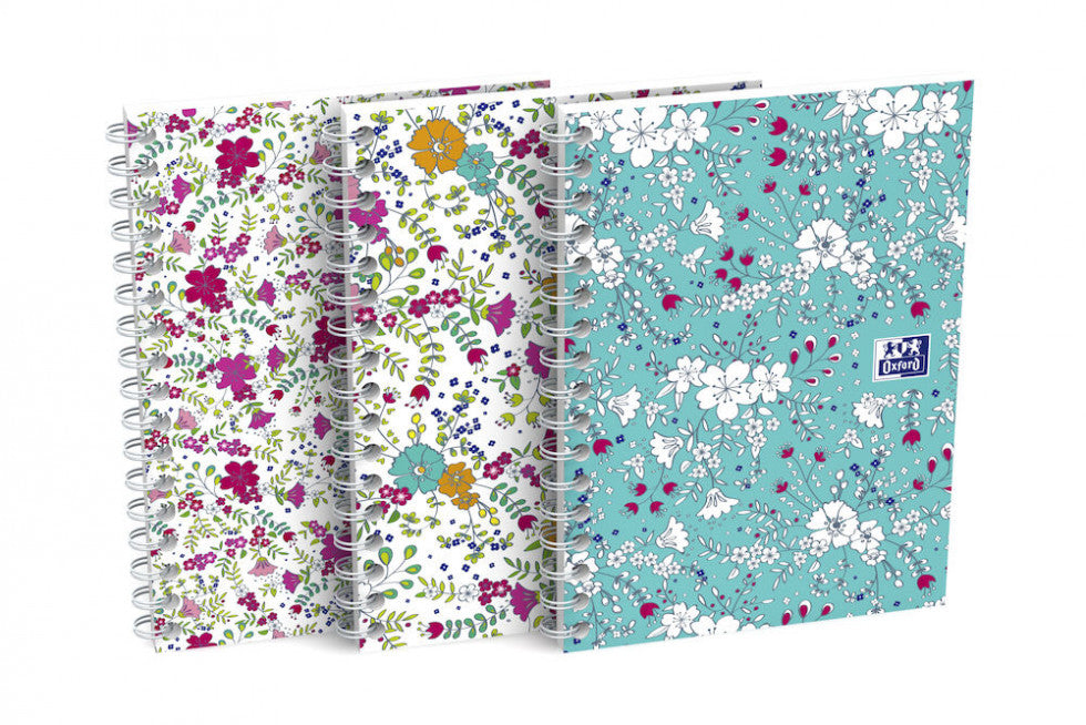 Oxford Collegeblock A6, kariert, Spiralbindung, 50 Blatt, perforiert, 90 g/m² – Floral, für SCRIBZEE App