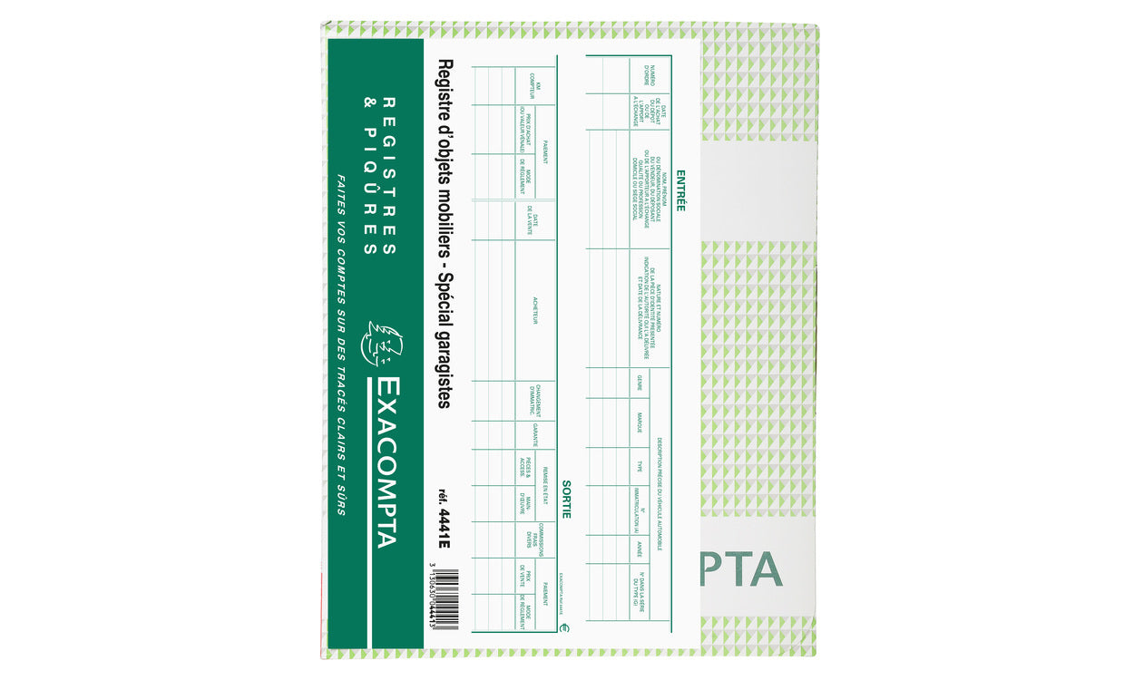 Exacompta Register 'Bewegliche Gegenstände für Garagisten' – 320 × 240 mm – 100 Seiten, 110 g/m²
