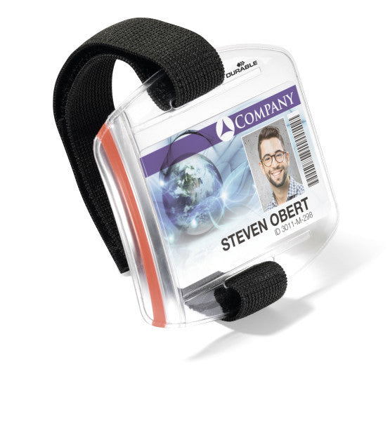 Durable Ausweishalter Outdoor Secure – verstellbare Oberarmschlaufe, wetterfest – transparent – 10 Stk.