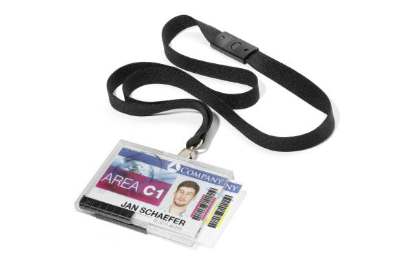 Durable Ausweishalter – 87 × 54 mm, Kunststoff, transparent, mit Textilband und Karabinerhaken – 10 Stück