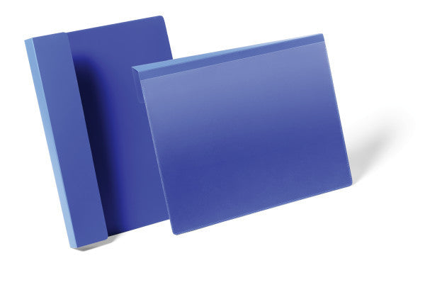Durable Kennzeichnungstaschen mit Falz – 297 × 210 mm, blau, wiederablösbar, für A4 quer
