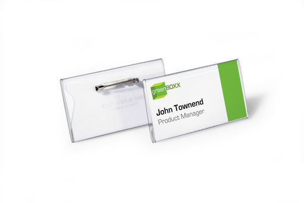 Durable Namensschild – 75 × 40 mm – Plattennadel, transparent – Pack à 100
