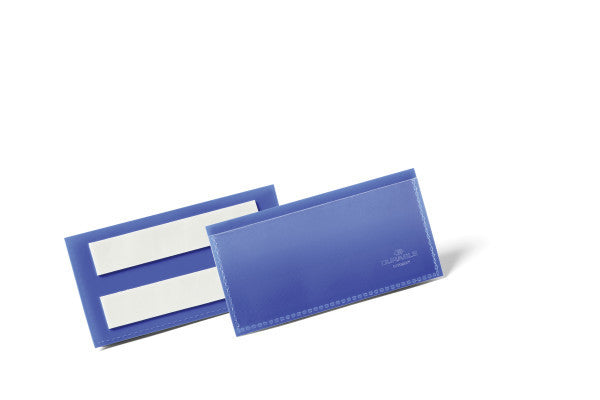 Durable Kennzeichnungstaschen – 100 × 38 mm, blau, selbstklebend, 50er-Pack