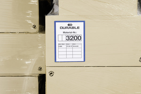 Durable Kennzeichnungstaschen – 210 × 297 mm, blau, selbstklebend, für A4 Hochformat
