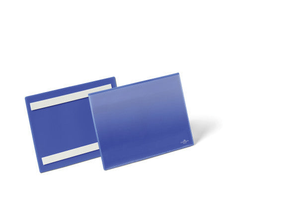 Durable Kennzeichnungstaschen – 210 × 148 mm, blau, selbstklebend, für A5 quer, 50er-Pack