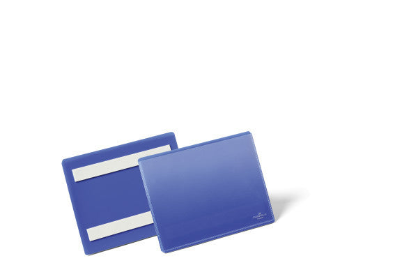 Durable Kennzeichnungstaschen – 105 × 148 mm, blau, selbstklebend, für A6 quer