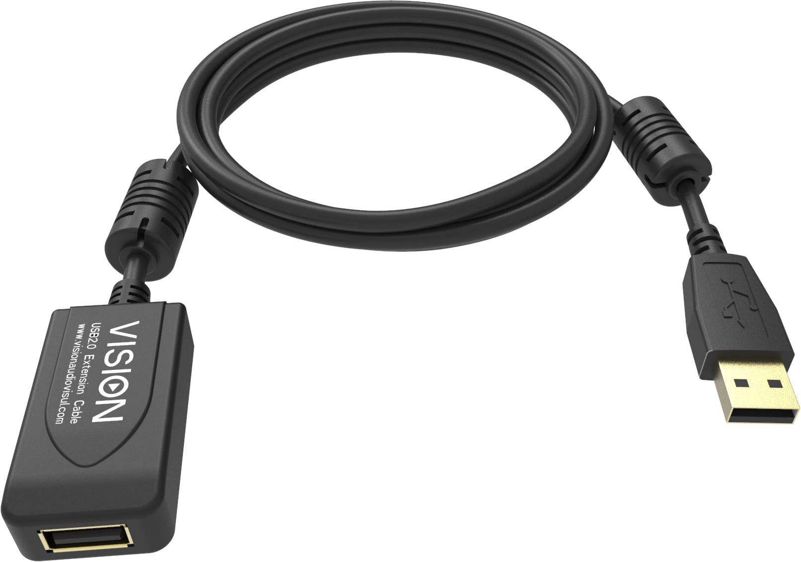 Vision USB-A Verlängerungskabel (Stecker auf Buchse) – USB 2.0 (480 Mbit/s) – 5 m – Goldkontakte – Schwarz