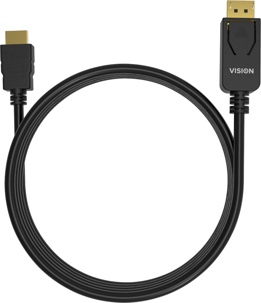 Vision TC 2MDPHDMI/BL Kabel DisplayPort zu HDMI – 4K (3840 × 2160) @ 30 Hz, 2 m, HDMI 2.0, Schwarz