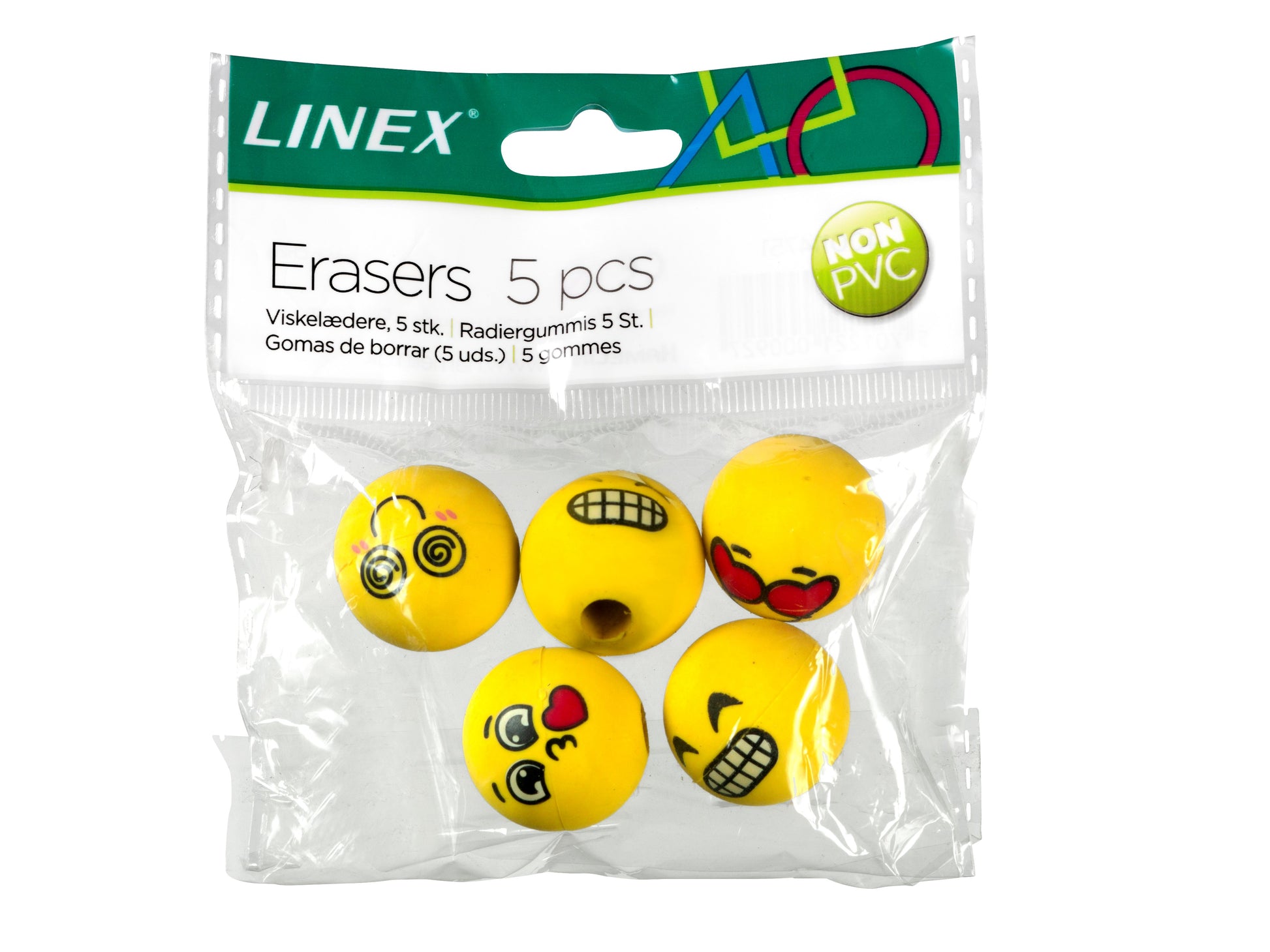 Linex Radierer Emoji – für Bleistifte und Farbstifte – gelb – 5er-Pack