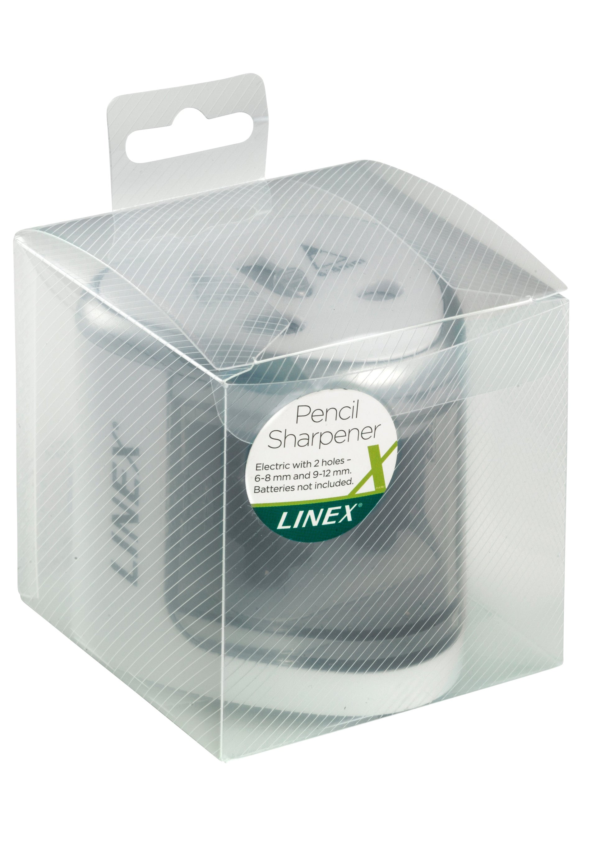Linex Spitzer – elektrisch, batteriebetrieben, mit Behälter, für Blei- & Buntstifte 6–12 mm, Kunststoff, weiss