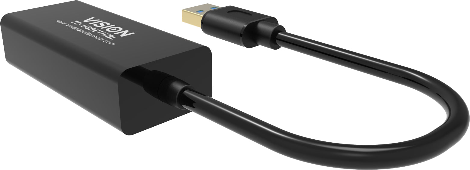 Vision TC-USBETH/BL Netzwerkadapter USB zu RJ-45 – 10/100 Mbit/s, 1× RJ-45, für Windows/Mac – Schwarz