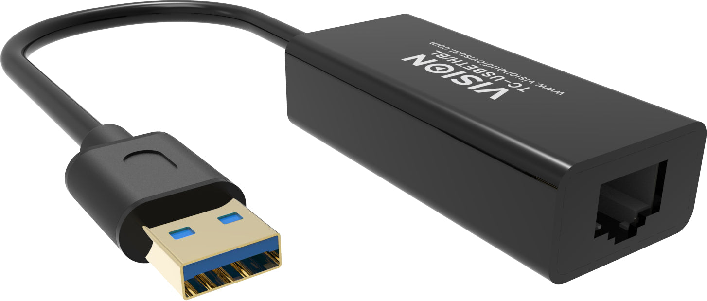 Vision TC-USBETH/BL Netzwerkadapter USB zu RJ-45 – 10/100 Mbit/s, 1× RJ-45, für Windows/Mac – Schwarz