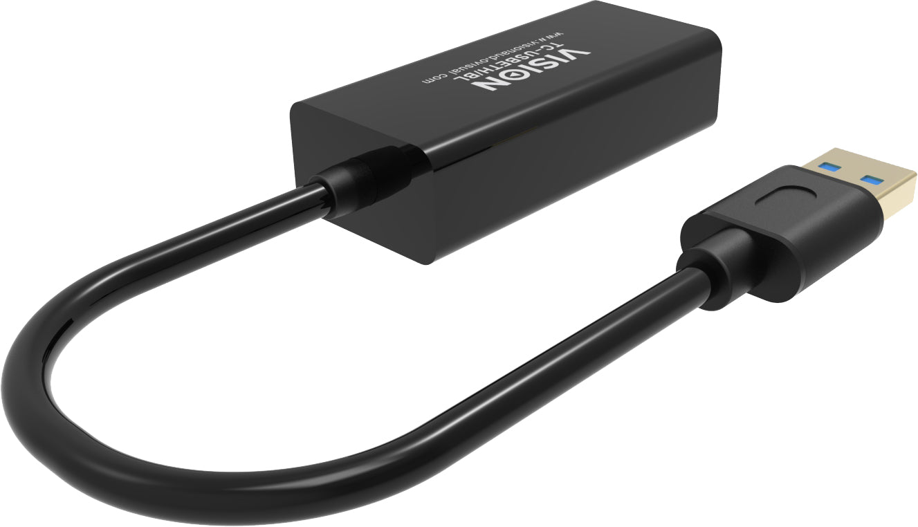 Vision TC-USBETH/BL Netzwerkadapter USB zu RJ-45 – 10/100 Mbit/s, 1× RJ-45, für Windows/Mac – Schwarz