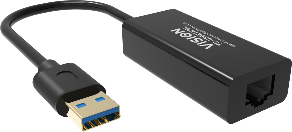 Vision TC-USBETH/BL Netzwerkadapter USB zu RJ-45 – 10/100 Mbit/s, 1× RJ-45, für Windows/Mac – Schwarz