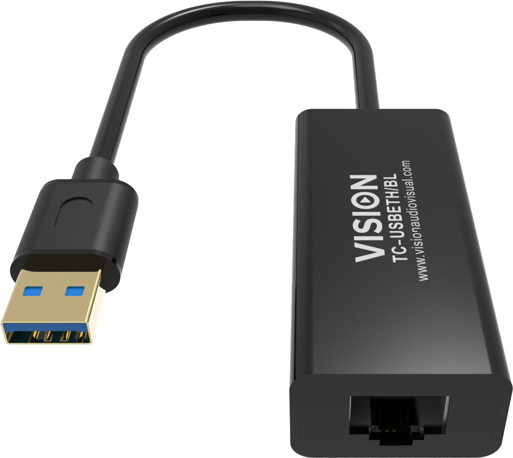 Vision TC-USBETH/BL Netzwerkadapter USB zu RJ-45 – 10/100 Mbit/s, 1× RJ-45, für Windows/Mac – Schwarz