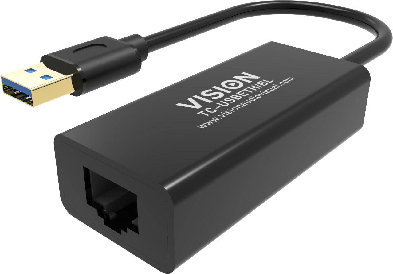 Vision TC-USBETH/BL Netzwerkadapter USB zu RJ-45 – 10/100 Mbit/s, 1× RJ-45, für Windows/Mac – Schwarz