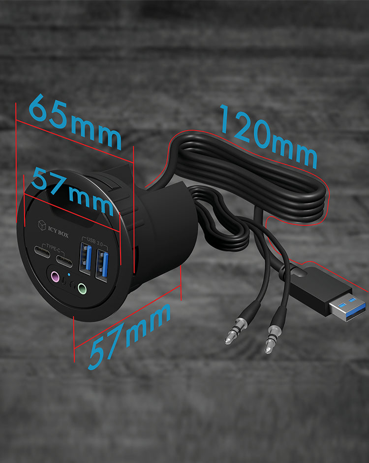 ICY BOX IB-Hub1403B USB-Hub – USB-A, 2× USB-C, 3,5 mm Audio