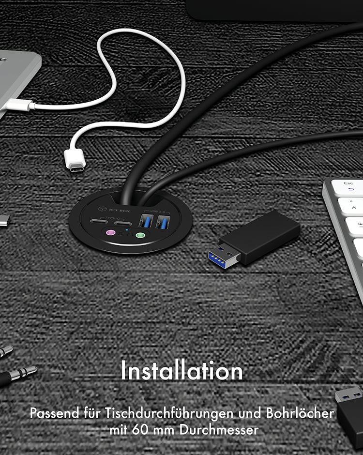ICY BOX IB-Hub1403B USB-Hub – USB-A, 2× USB-C, 3,5 mm Audio