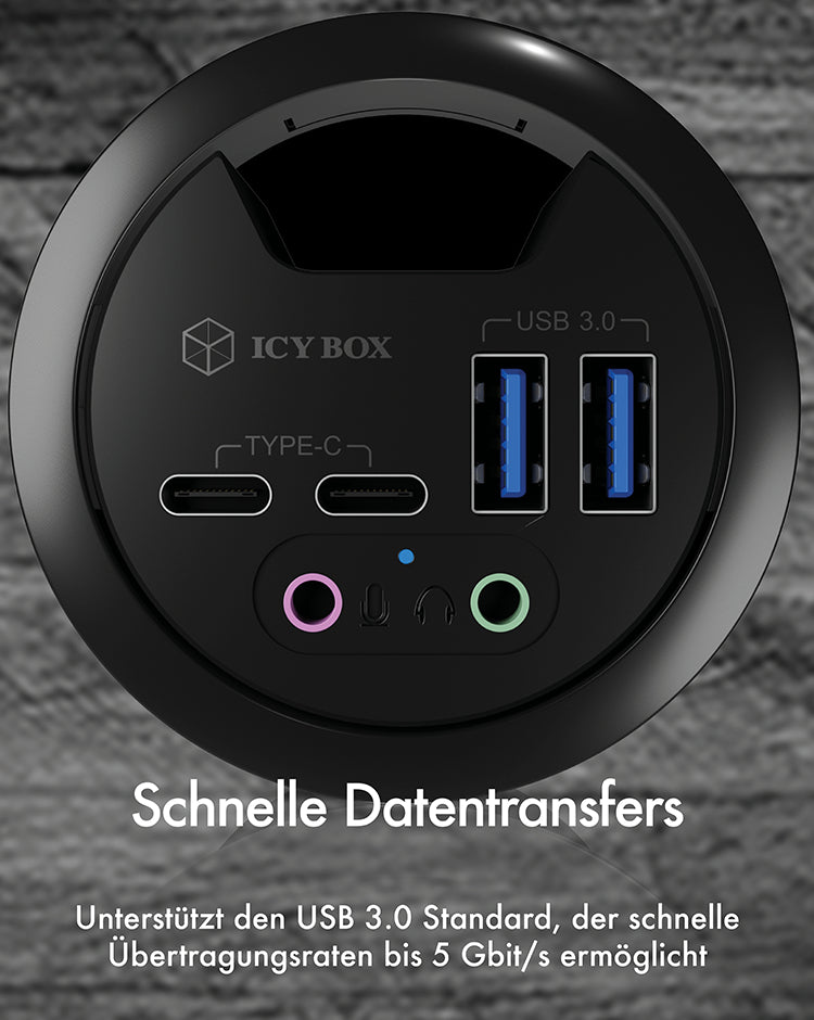 ICY BOX IB-Hub1403B USB-Hub – USB-A, 2× USB-C, 3,5 mm Audio