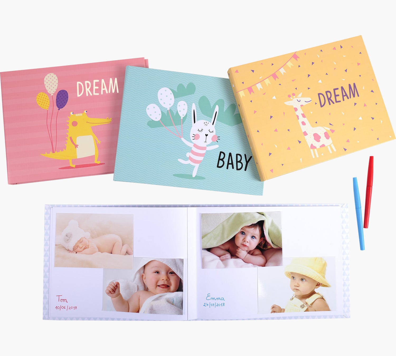Exacompta Babyalbum, 30 Seiten, Weiss, 28,5 × 22 cm, Karton, Gelb, für 60 Fotos 10 × 15 cm
